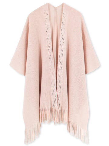 Studded Detail Fringe Knit Wrap - Shopmossrose